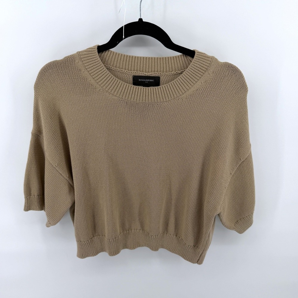 Banana Republic Sweater Short Sleeve Shaker Knit M Tan Womens Casual Pullover